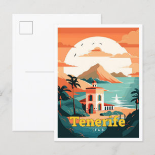 Tenerife Spain Travel Art Vintage Illustration Vykort