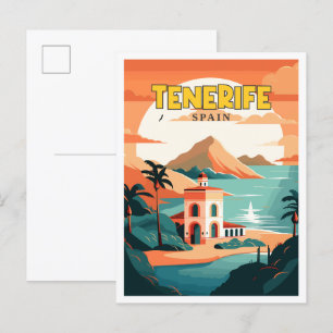 Tenerife Spain vintage resor illustration Vykort