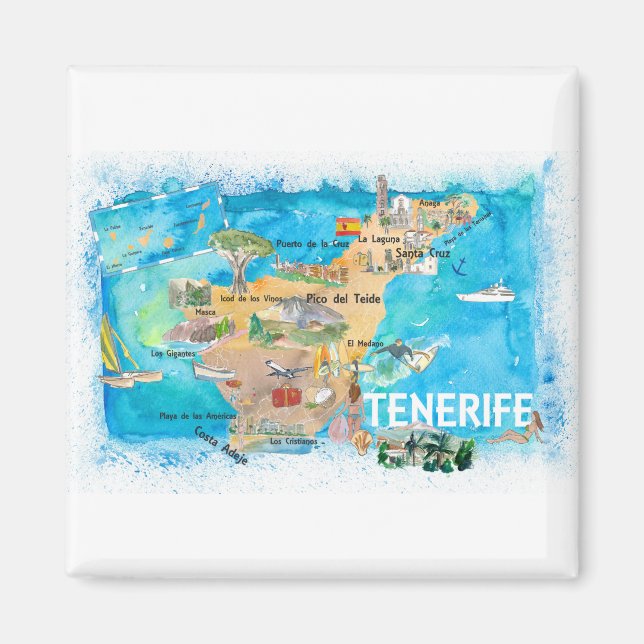 Teneriffa Canarias Spain Illustrated Karta with La Magnet (Framsidan)
