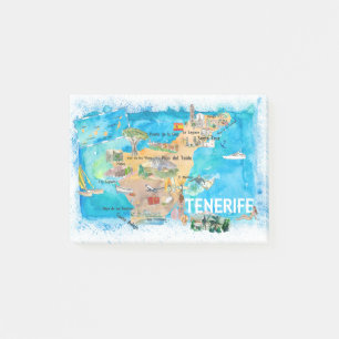 Teneriffa Canarias Spain Illustrated Karta with La Post-it Block