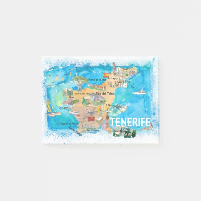 Teneriffa Canarias Spain Illustrated Karta with La Post-it Block (Framsida)