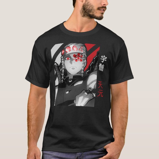 Tengen Uzui Demon Slayer Kimetsu No Yaiba BlackRed T Shirt (Framsida)