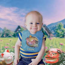 Tengu & Lejon Dance Cats Baby Bib - Blue