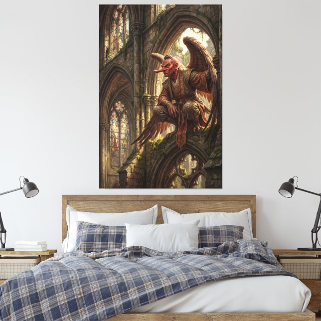 Tengu sittande i den förstörda katedralen canvastryck (Insitu (sovrum))