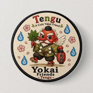 Tengu Yokai Friends Japanese Pin Button Knapp