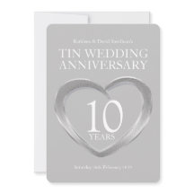 Tenn 10-årsjubileum hjärta festinbjudningar