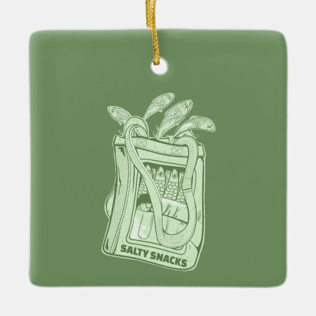 Tenn av sardinsalt snack julgransprydnad keramik (Framsida)