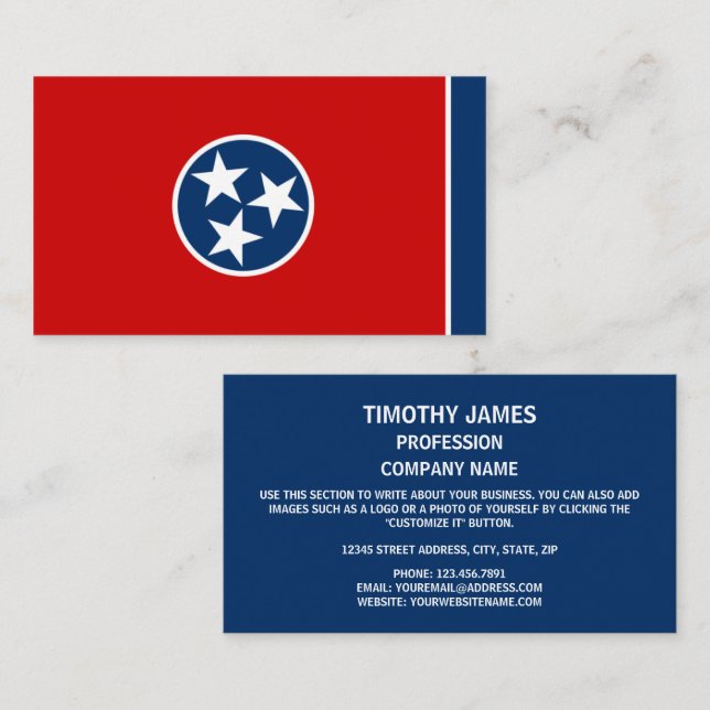 Tennessean Flagga, Tennessee, Flagga Visitkort (Fram/baksida)