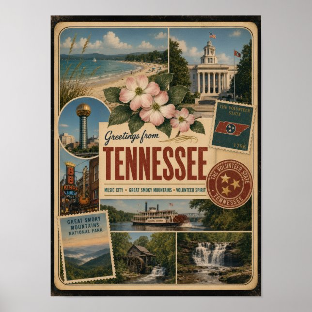 Tennessee Äkta Vintage Stil Poster (Framsidan)