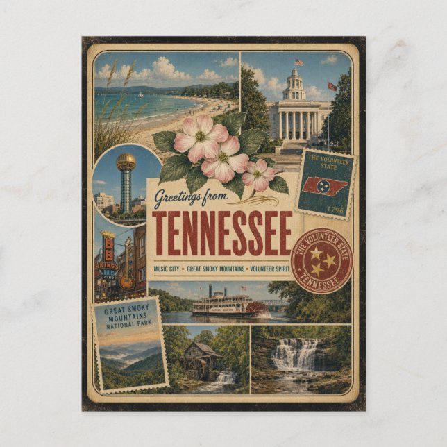 Tennessee Autentisk Vintagestil Vykort (Framsida)