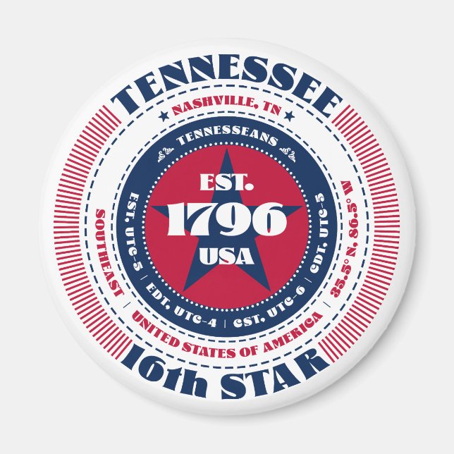Tennessee Circle Typography Souvenir Magnet (Framsidan)