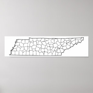 Tennessee Countys Blank Outline Karta Poster