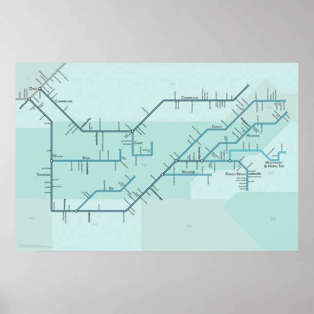 Tennessee & Cumberland Rivers 30 tum x 20 tum Poster (Framsidan)
