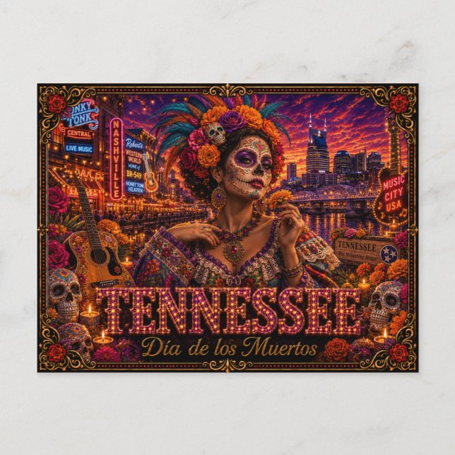 Tennessee Día de los Muertos Retro Vykort (Framsida)