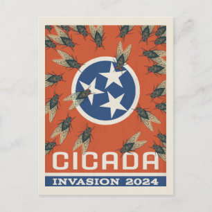 Tennessee Flagga Cicada Invasion Vykort