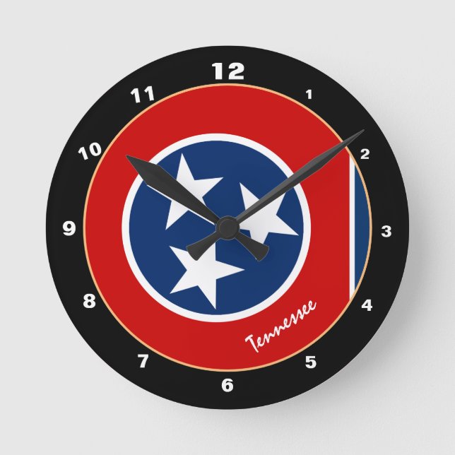 Tennessee Flagga & Tennessee mode /design USA Rund Klocka (Framsida)