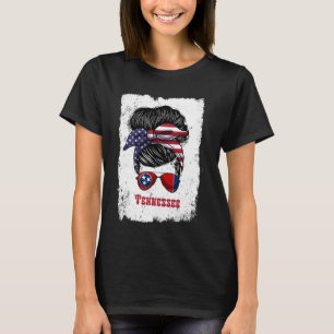 Tennessee Girls Resa Messy Bun US Flagga State Sun T Shirt