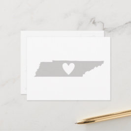 Tennessee Grått State Karta Shape with Heart Cutou Vykort