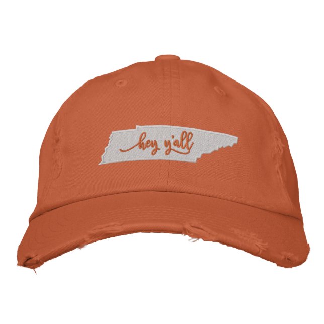Tennessee Hej Y'all Hat - Orange Broderad Keps (Framsida)