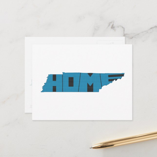 Tennessee Home State Karta Shaped Blue Vykort (Fram/Back In Situ)