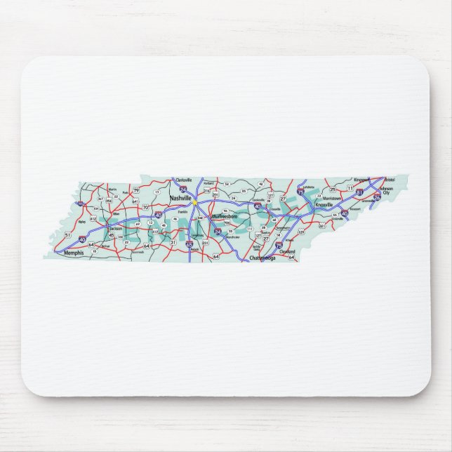 Tennessee Interstate Karta Mousepad Musmatta (Framsidan)