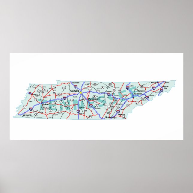Tennessee Interstate Karta Skriv ut Poster (Framsidan)