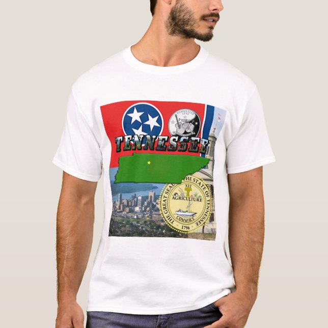 Tennessee Karta, Flagga, Statssäl och Bilder T-shirt (Framsida)