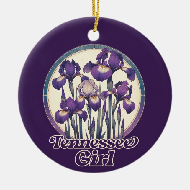 Tennessee Lila Iris Flower Art Julgransprydnad Keramik (Framsidan)