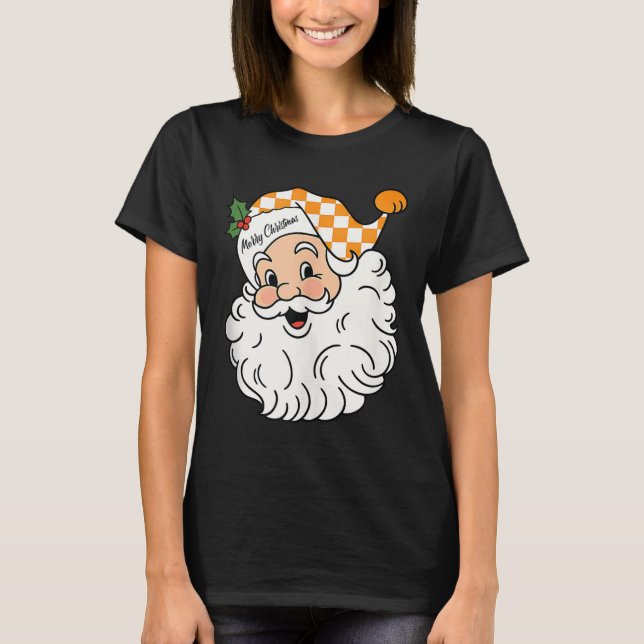 Tennessee Merry Christmas Santa Checkerboard Orang T Shirt (Framsida)