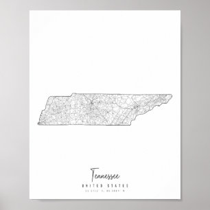Tennessee Minimal Street Karta Poster