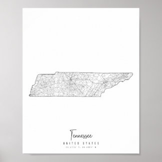 Tennessee Minimal Street Karta Poster
