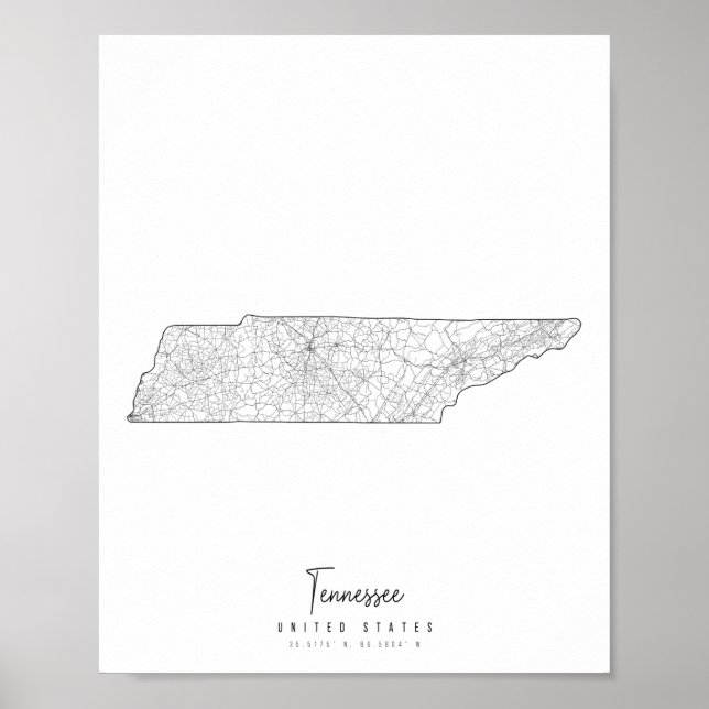 Tennessee Minimal Street Karta Poster (Framsidan)