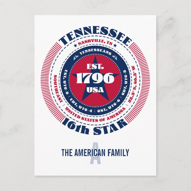 Tennessee, Nashville, TN, Patriotic, Monogram Vykort (Framsida)