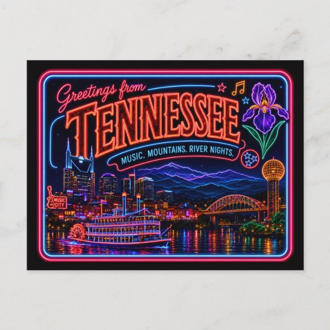 Tennessee Neon State Retro Vintage Vykort (Framsida)