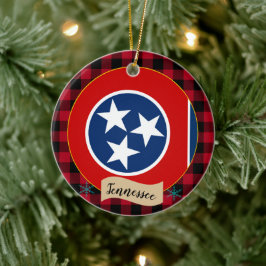 Tennessee, Red buffalo plaid & Tennessee Flagga Julgransprydnad Keramik