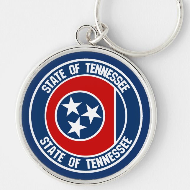 Tennessee Round Emblem Rund Silverfärgad Nyckelring (Framsidan)