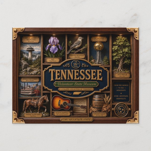Tennessee Shadow Box 3D Figurin Delstat Vykort (Framsida)