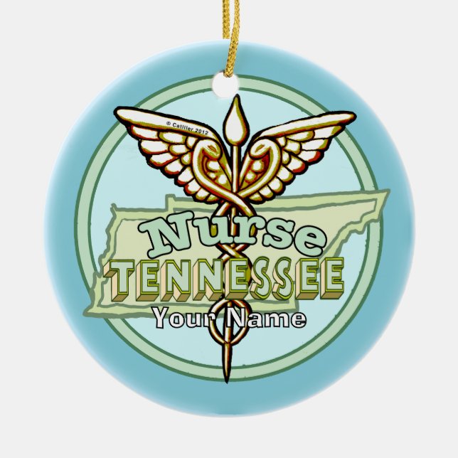 Tennessee Sjuksköterska Caduceus Julgransprydnad Keramik (Framsidan)