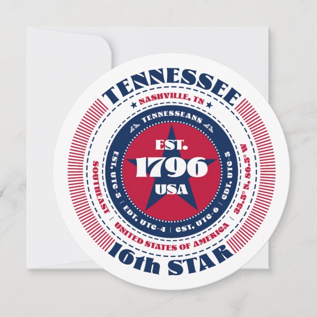 Tennessee State Circular Typography - platta kort (Framsida)