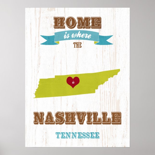 Tennessee State Karta Art- Kärlek NashVille Art Poster (Framsidan)