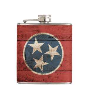 Tennessee statlig flagga på gammalt Wood korn Fickplunta