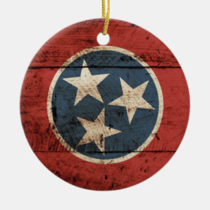 Tennessee statlig flagga på gammalt Wood korn Julgransprydnad Keramik
