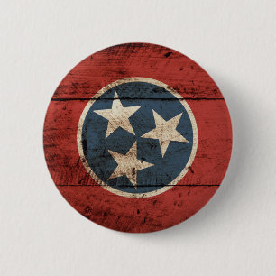 Tennessee statlig flagga på gammalt Wood korn Knapp