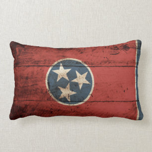 Tennessee statlig flagga på gammalt Wood korn Lumbarkudde