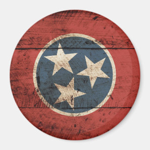 Tennessee statlig flagga på gammalt Wood korn Magnet