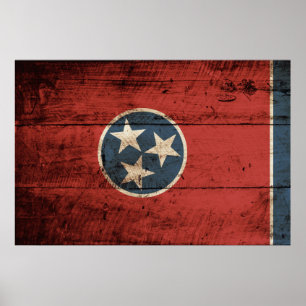 Tennessee Statlig flagga på Old Wood Grain Poster
