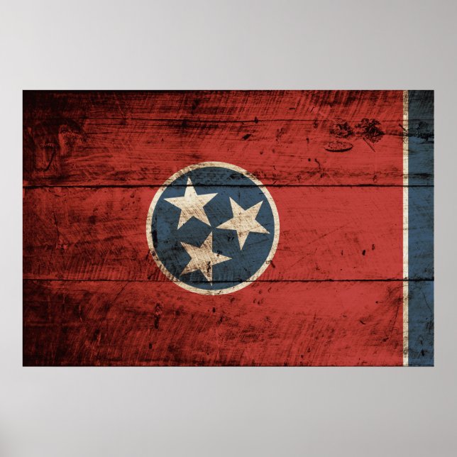 Tennessee Statlig flagga på Old Wood Grain Poster (Framsidan)