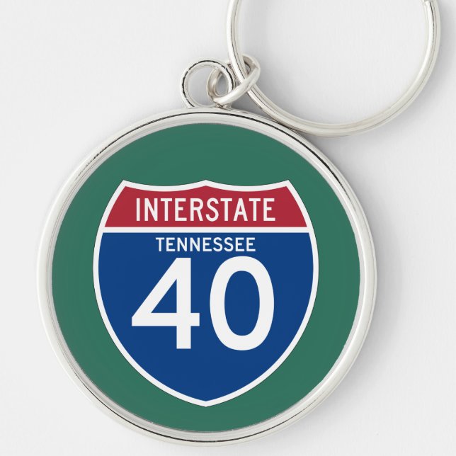 Tennessee TN I-40 skyddar den Interstate Rund Silverfärgad Nyckelring (Framsidan)