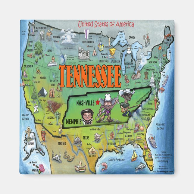 Tennessee USA Karta Magnet (Framsidan)