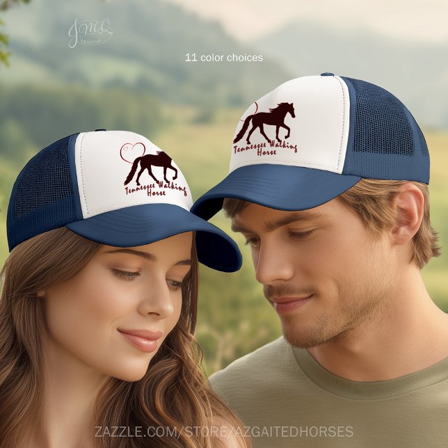 Tennessee Walking Horse Silhouette Heart Keps (Trucker hat with Tennessee Walker silhouette, heart outline, and text “Tennessee Walking Horse.")